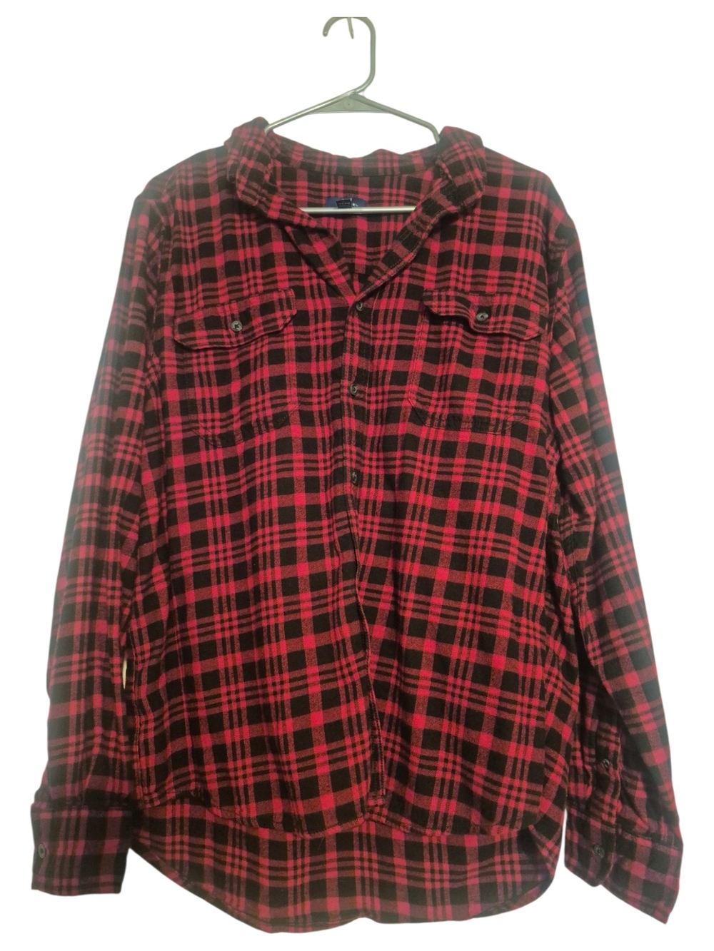 George Mens Red and Black Plaid Button-Down Shirt Flannel